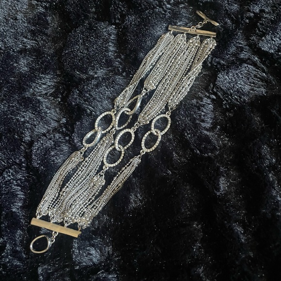 Rhinestone silver metal chain link bracelet with clasp - Picture 4 of 6